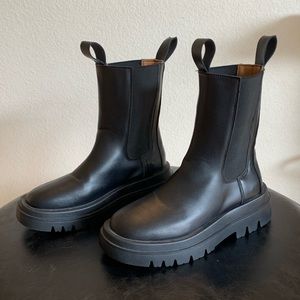 Mid calf slipon combat boots